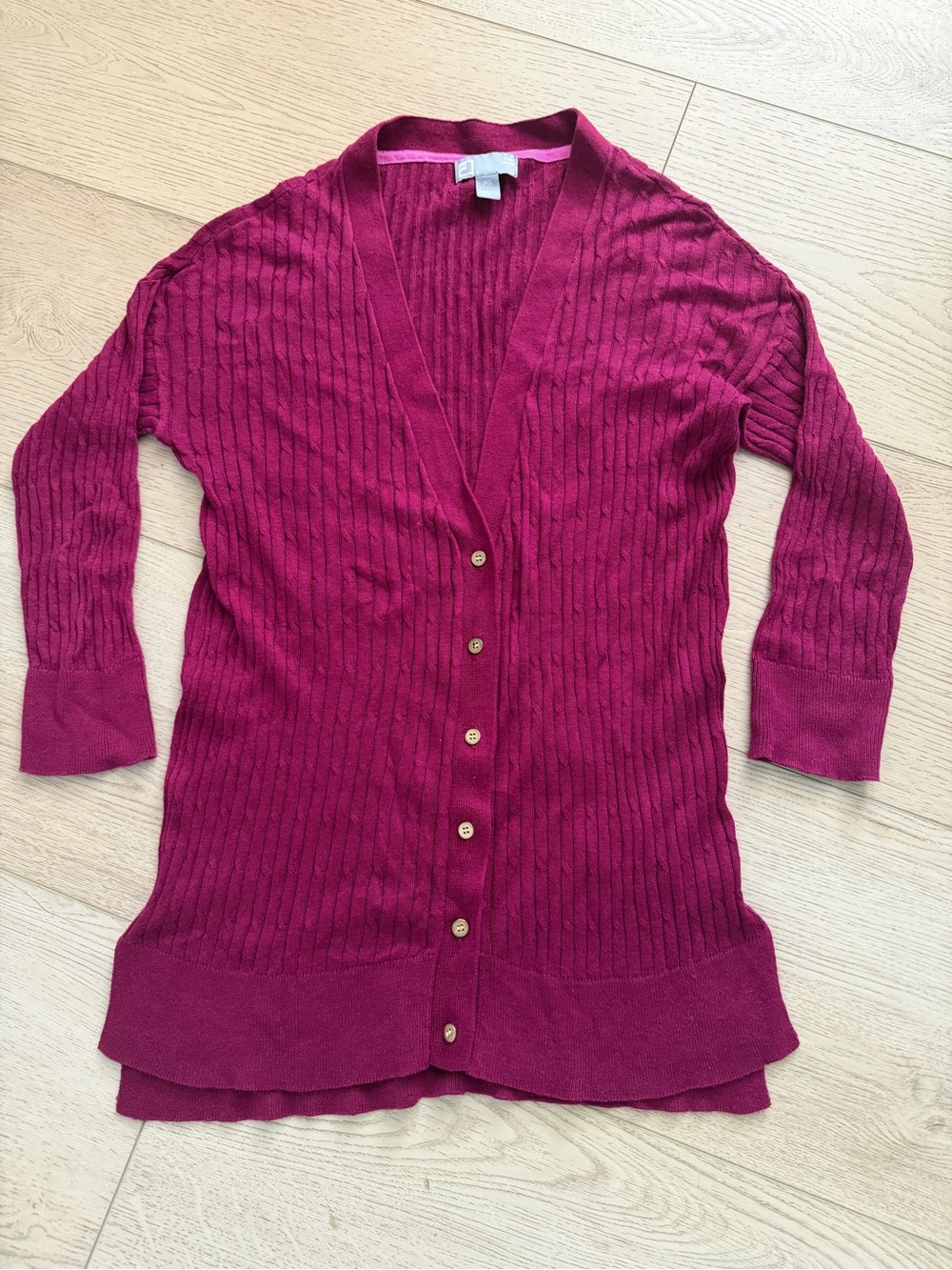 jcpenney Ribbed Long Button Cardigan - Fuchsia Pink